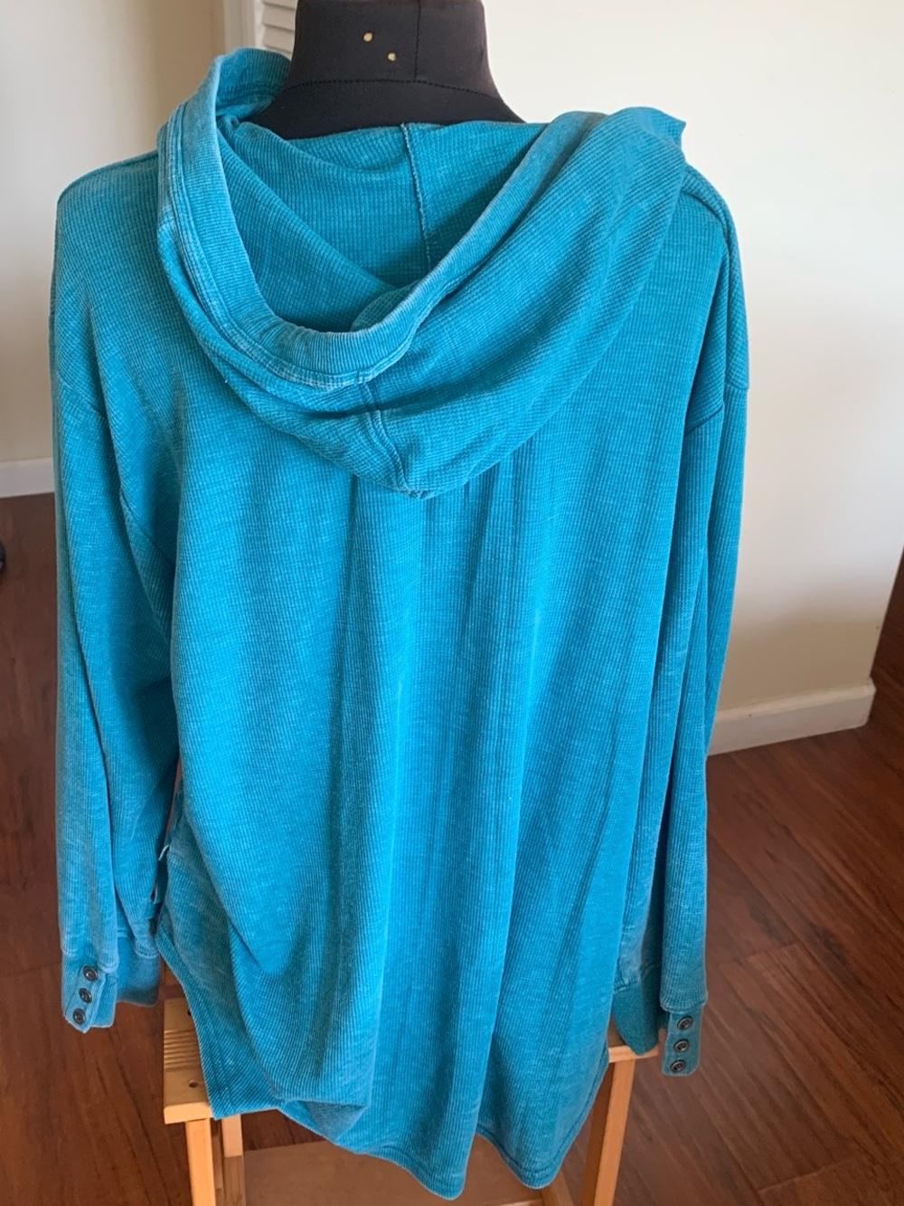 Turquoise 2X cotton Hooded Knit Pullover - Picture 3 of 6